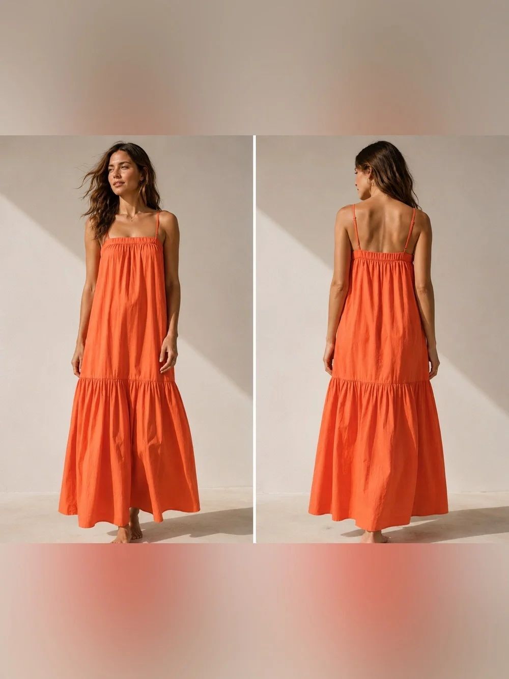 For Days Organic Cotton Poplin Maxi Sundress Orange Medium